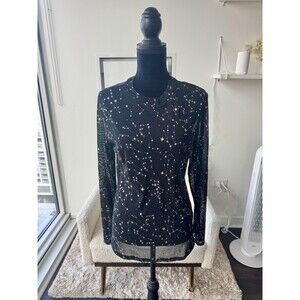 Akira Black Sheer Silver Star Long Sleeve Top Size XL NWT!